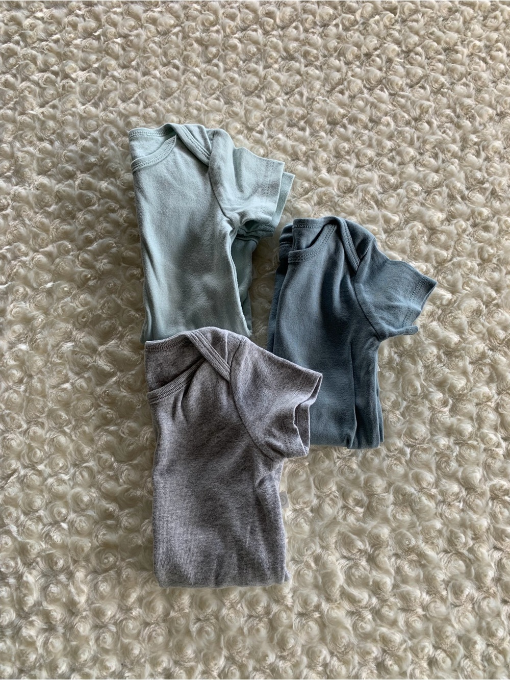 Set of 3 Size 12 Months Short-Sleeve Onesie Bodysuits Blue, Teal, and Gray